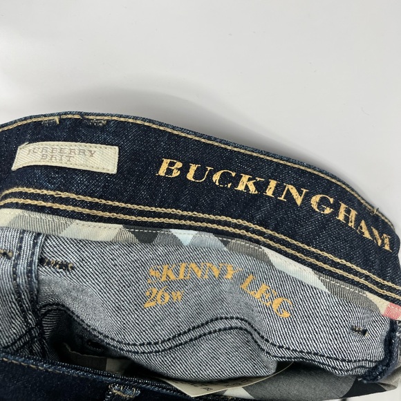 ๐ NWT Burberry Brit Buckingham Skinny Leg Cropped Jeans Check Indigo Blue Sz 26 - Picture 13 of 15